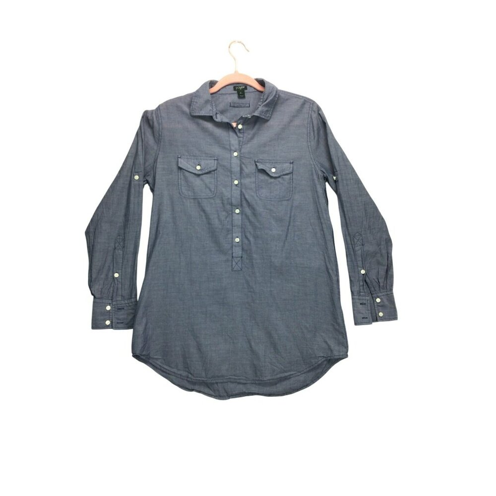 J. Crew Button Up Shirt Womens S Chambray Long Sleeve Blue Cotton